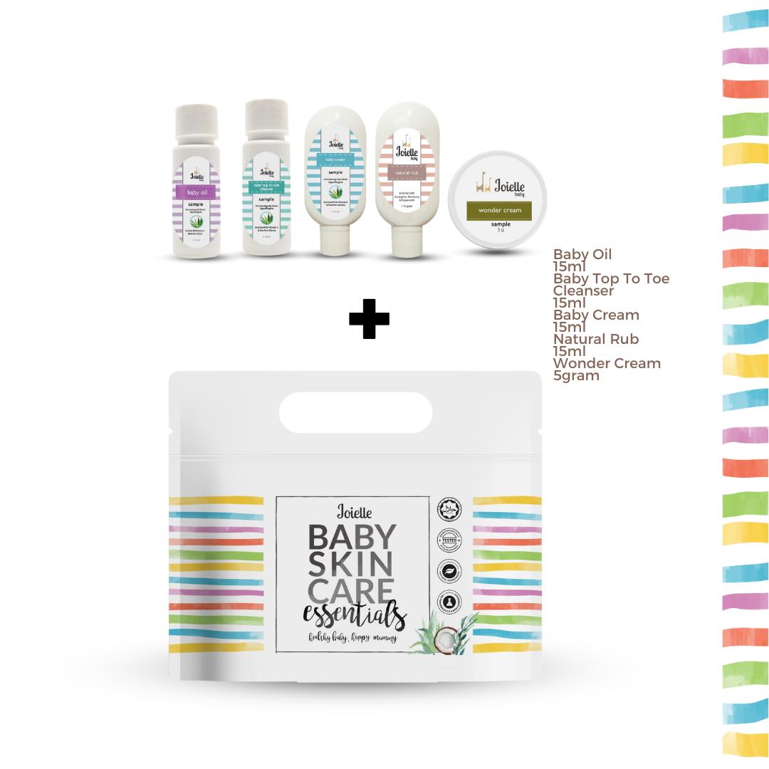 Joielle Sampler Pouch with Baby Cream 15g, Top to Toe 15ml, Oil 15ml, Natural Rub 15g, Wonder Cream 5g